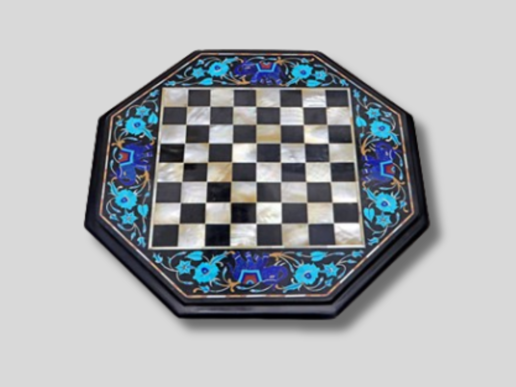 Amazing Marble Chess Board Table Unique Mosaic Stone Inlay Art Playroom Decor