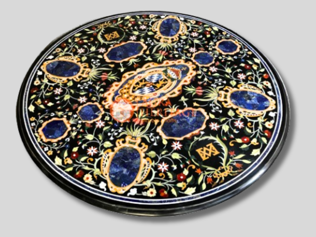 Black Marble Dining Table Top Pietra Dura Price Handmade Arts