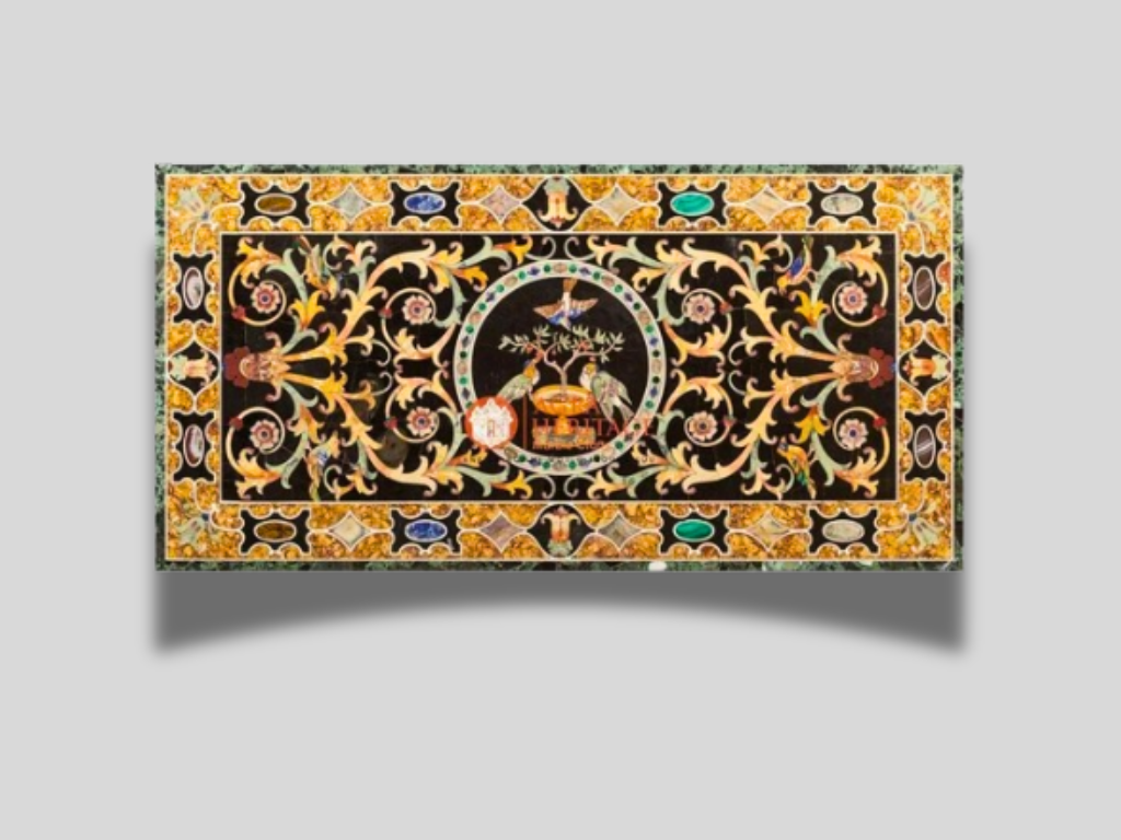 Black Marble Inlay Top Dining Hallway Table Pietra Dura Arts