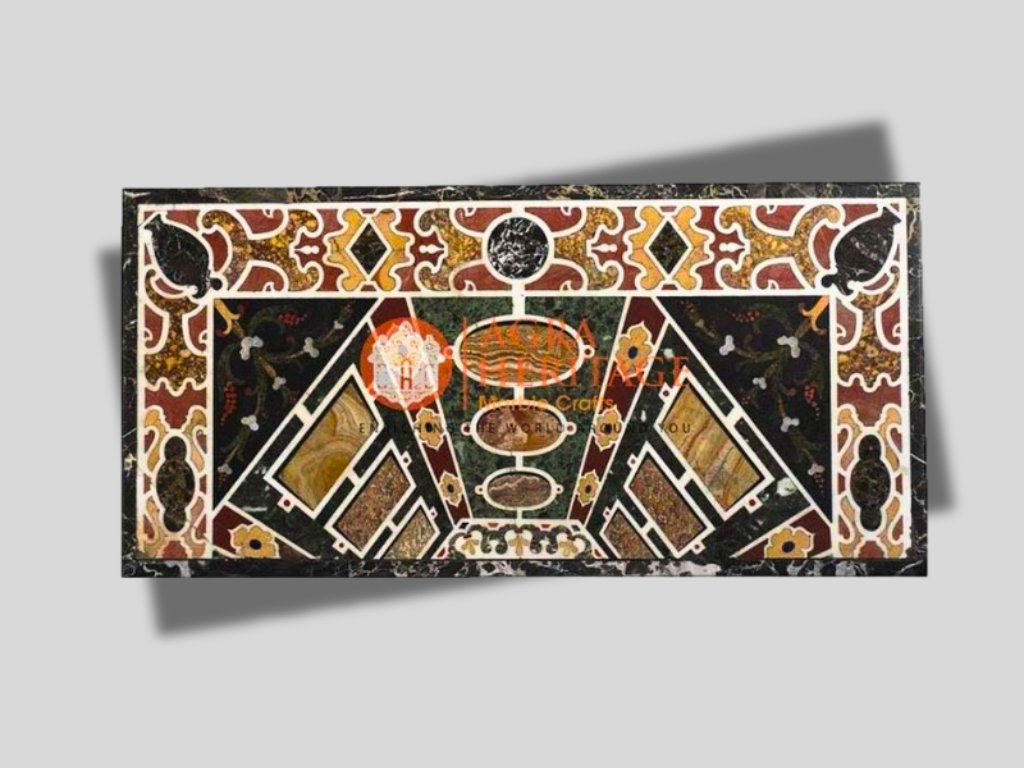 Black Marble Inlay Top Dining Table Handicraft Arts Decor