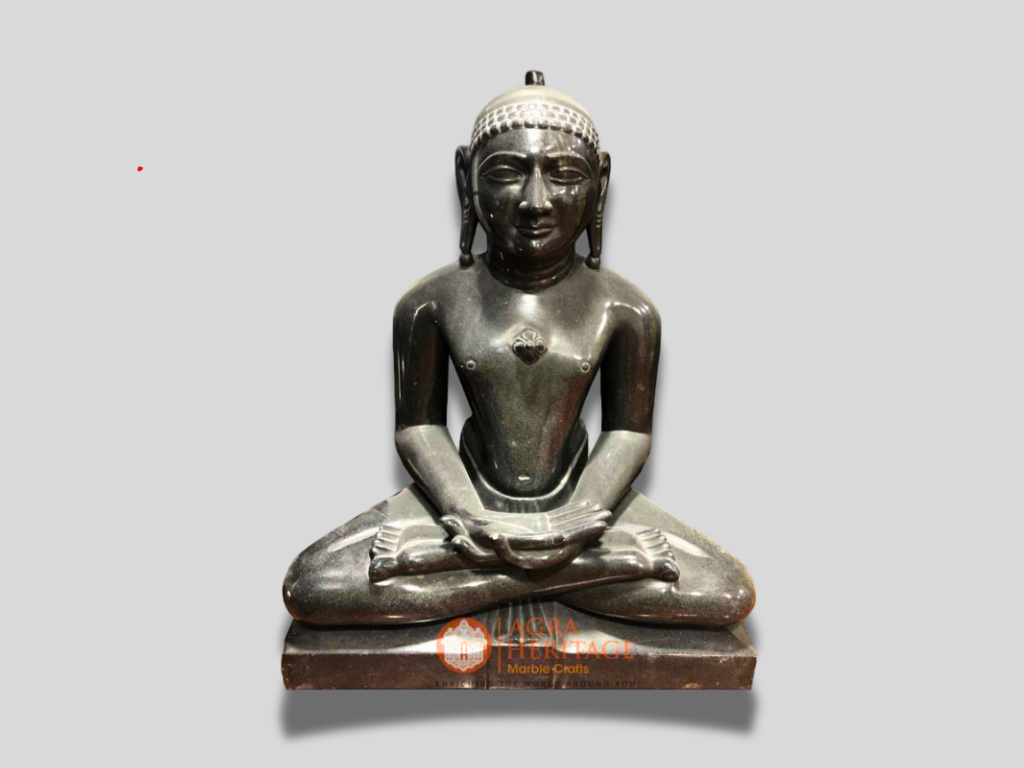 Black Marble Parshwanath Sitting Statue Handmade Decor