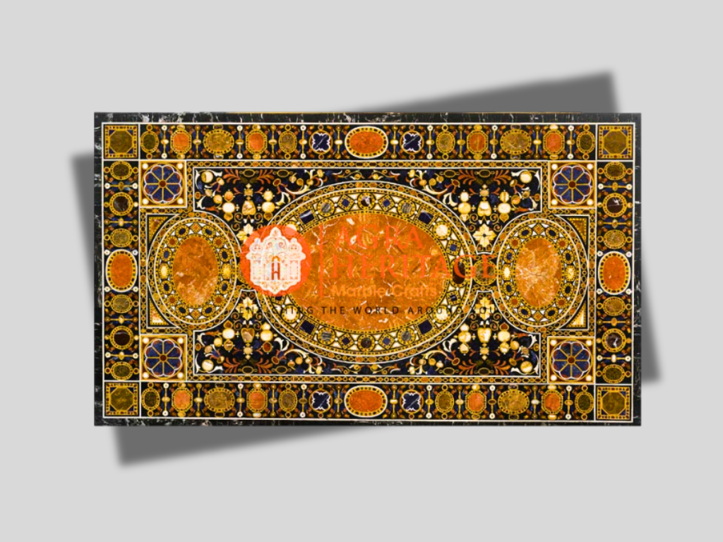 Black Marble Pietra Dura Stone Dining Hallway Inaly Table Top Decor