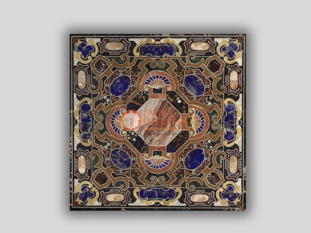 Black Marble Side Dining Pietra Dura Table Top Lapis Inlay Decor