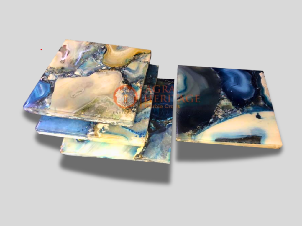 Blue Agate Stone Set of 4 Pcs Coasters for Sale