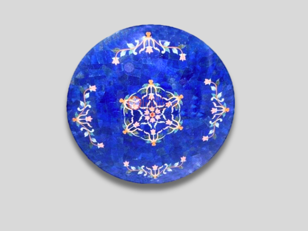 Blue Marble Round Table Top Inlay Work