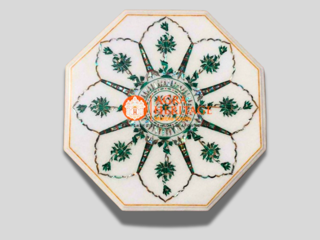 Decorative Marble Small Coffee Table Top Malachite Inlay Floral Art