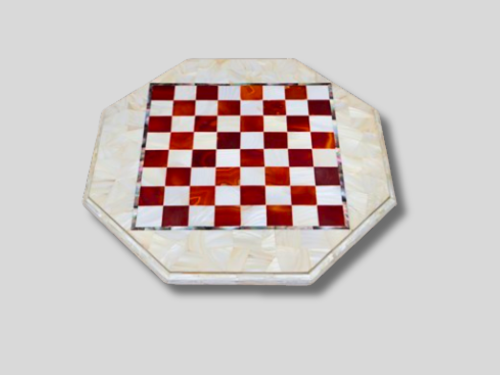 Excellent Marble Chess Table Top Stunning Mother of Pearl Inlay Stone Playroom Decor