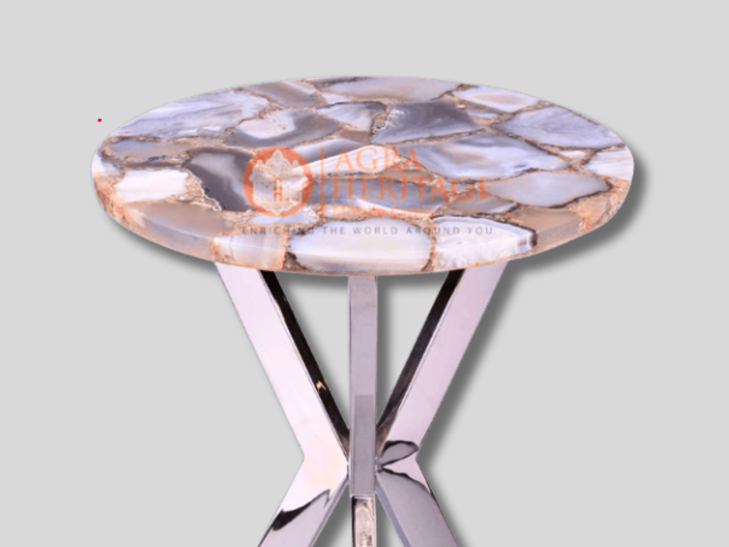 Handmade Agate Top Coffee Round Table Interior Decor