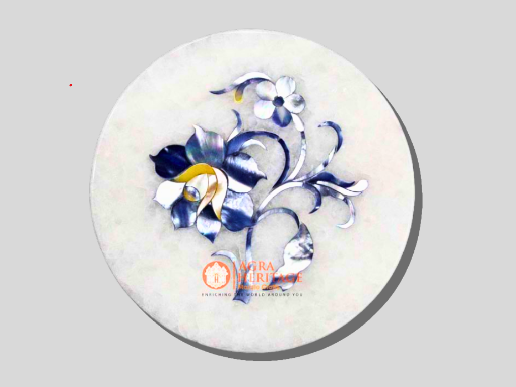 Handmade White Marble Lapis Floral Coaster Set