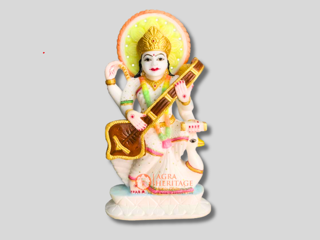 Italian Marble Saraswati Divine Statue Hinduism Gift