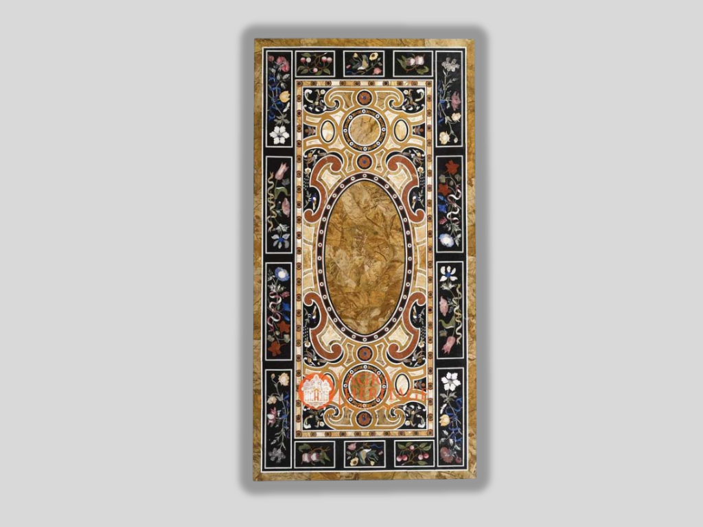 Marble Big Dining Table Top Pietra Dura Inlay Stone Hallway Decor