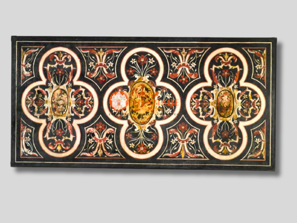 Marble Black Carnelian Pietradura Floral Table Top Interior