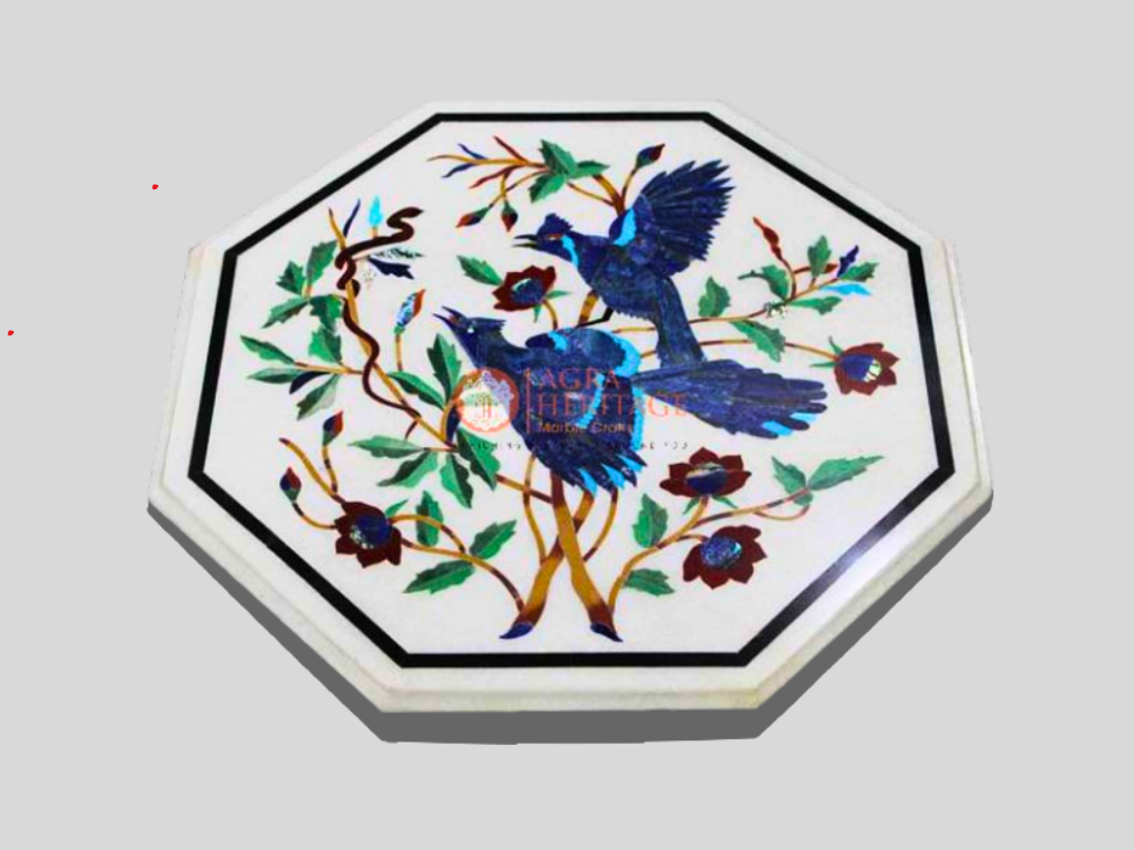 Marble Custom Table Top Lapis Lazuli Inlay Birds Art Living Room Decor