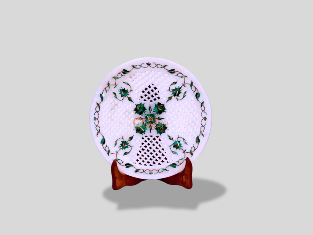 Marble Decorative Plate Malachite Filigree Floral Art Home Decor