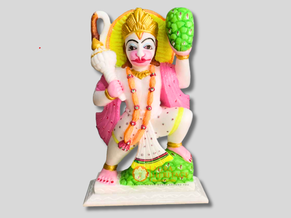 Marble Hanuman Ji God Hand Painted Statue Religious Gift