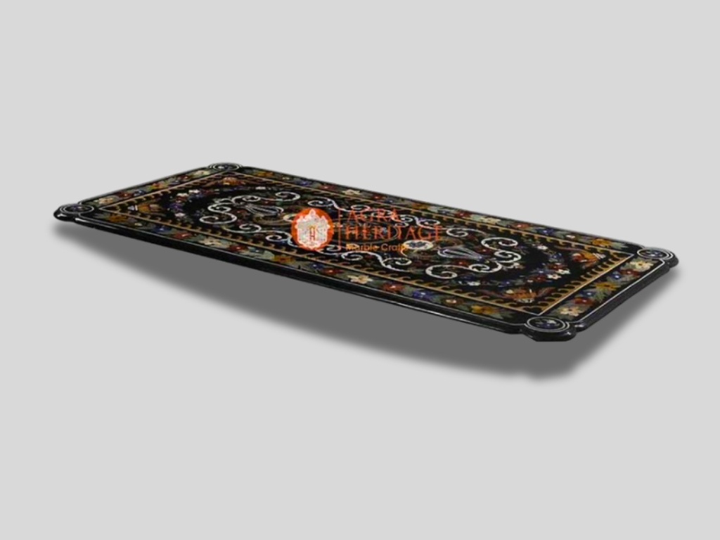 Marble Inlay Big Dining Stone Table Top Pietra Dura Design