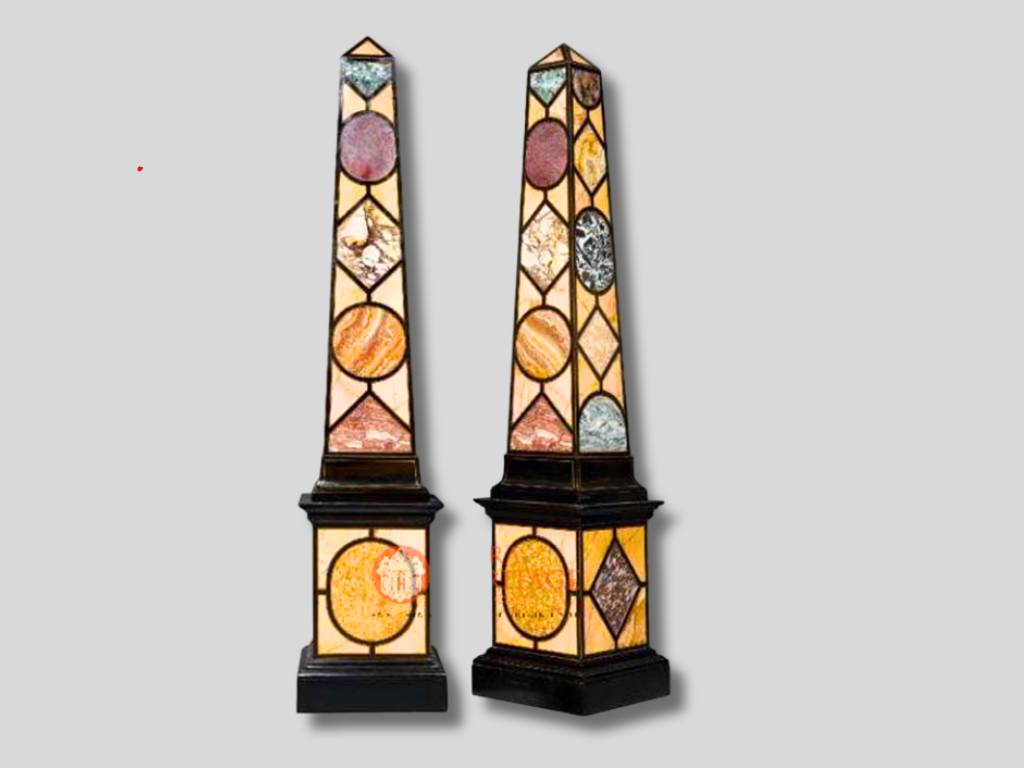 Marble Pair of Obelisks Miniature Handmade Arts Home Decor