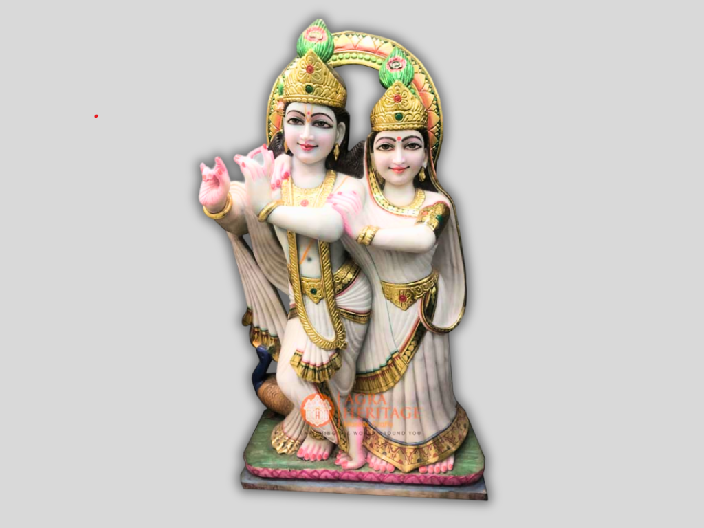 Marble Radha Krishna Hand Painted Art Hinduism Gift