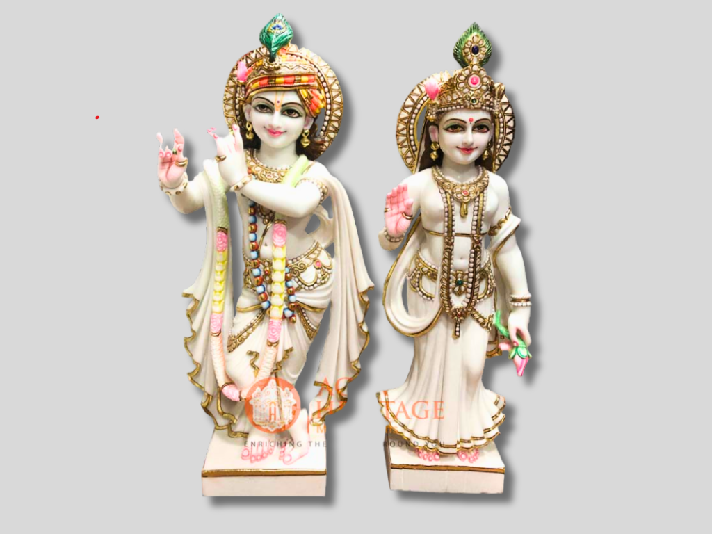 Marble Radha Krishna Statue Hand Painted Divine Love Gifts