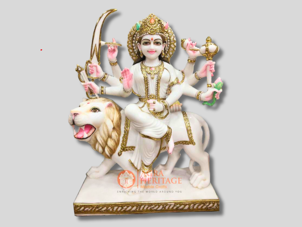 Marble Religious Durga Maa Divine Sculpture Decor