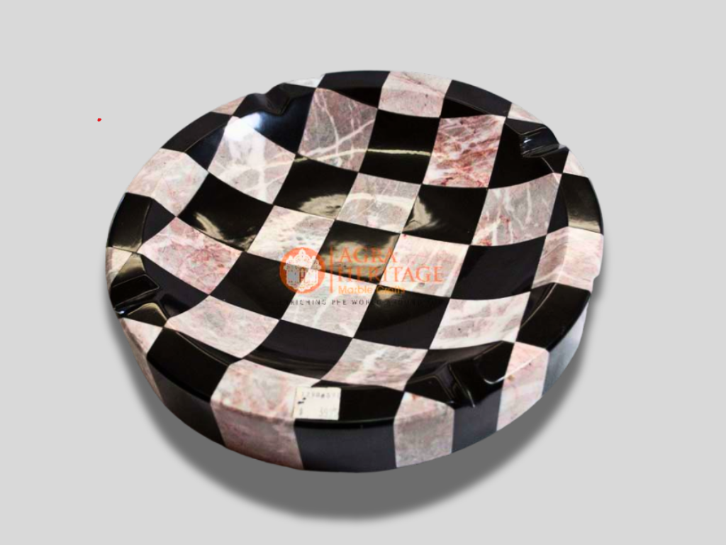 Marble Round Checker Design Smoking Ashtray