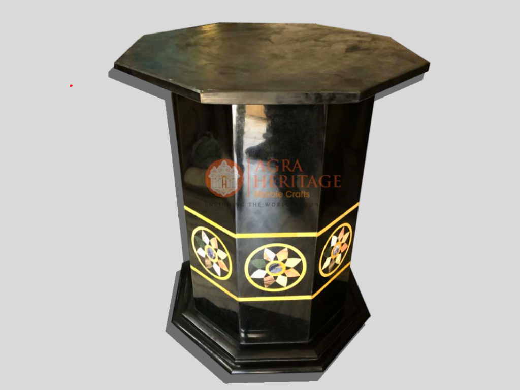 Marble Stand Base Semi Precious Marquetry Inlaid