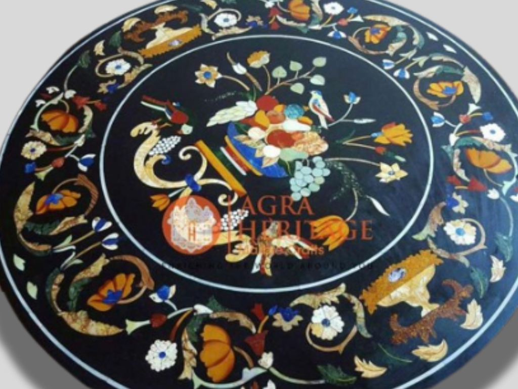 Marble Top Dining Inlay Table Floral Marquetry Design