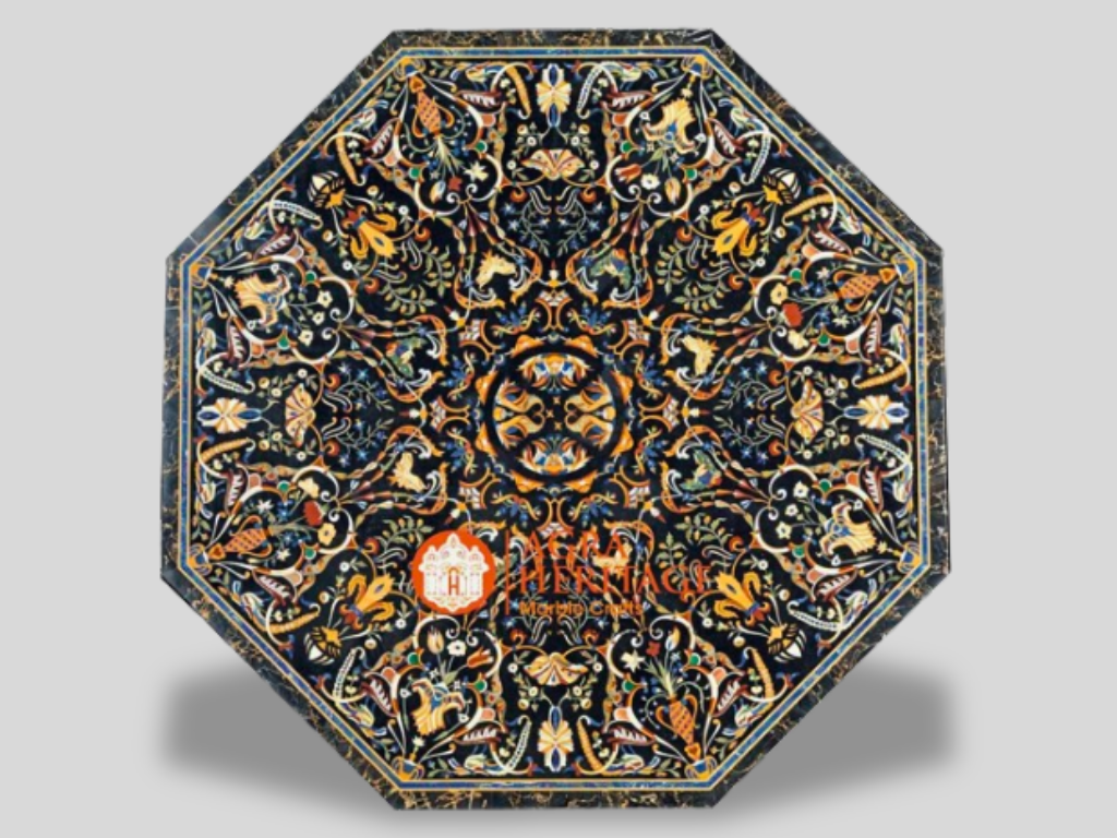 Marble Top Octagon Dining Table Pietra Dura Handicraft Inlay