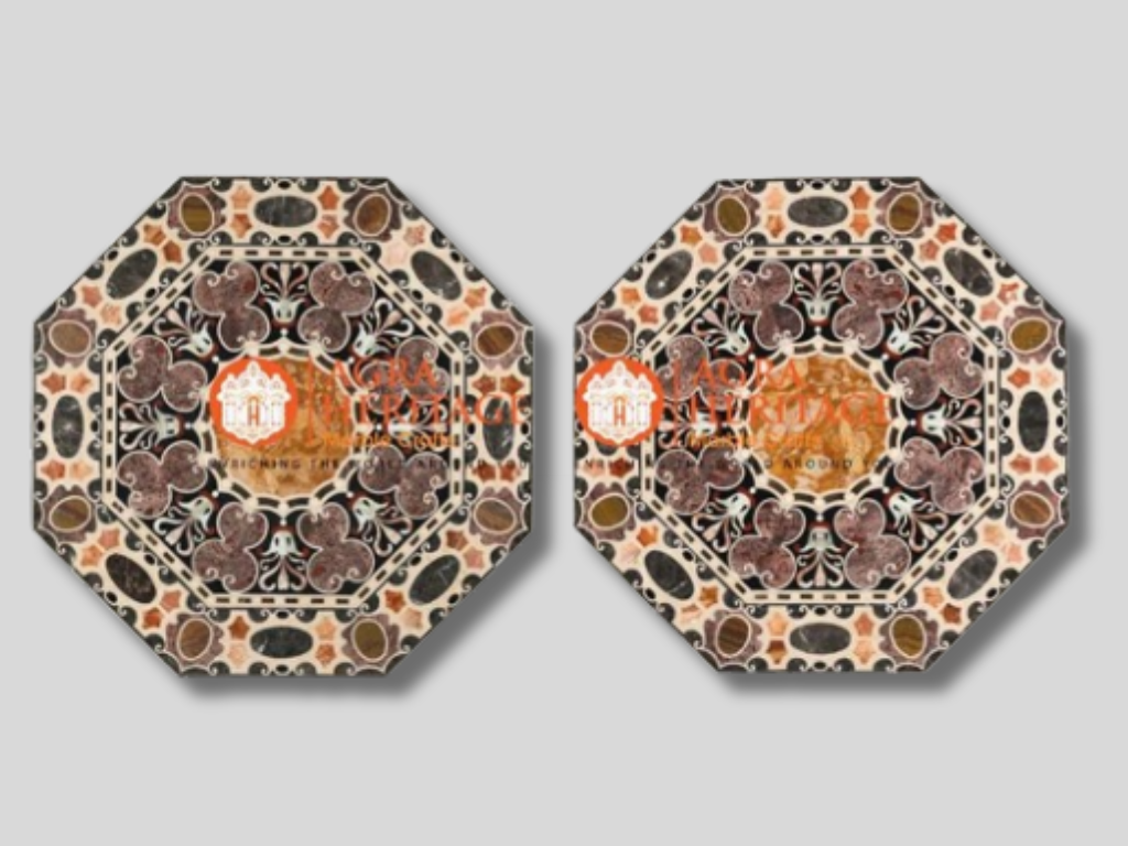 Marble Two Set of Octagon Dining Pietra Dura Inlay Table Top