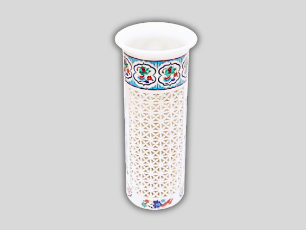 Marble Vase Glass Centerpiece Living Decor Inlay Lattice Fine Stone Gift For Him