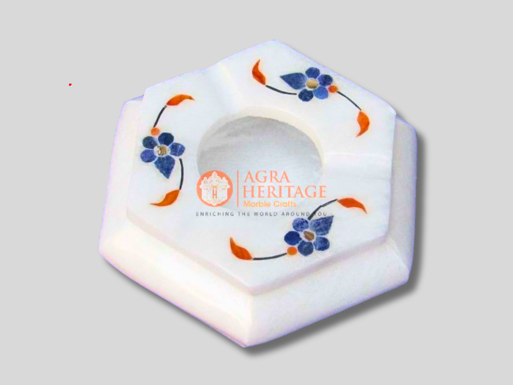 Marble White Smoking Ashtray Inlay Stone Decor