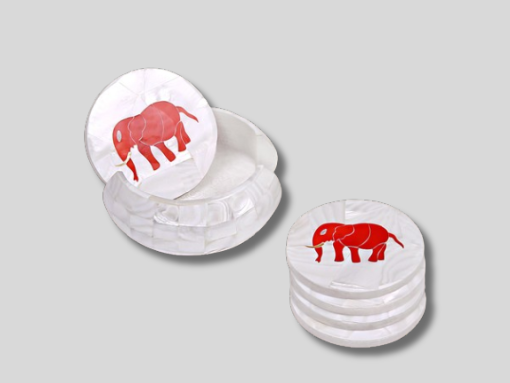 Mop Decorative Marble Glassware Coaster Set Inlay Elephant Gemstone Art Work