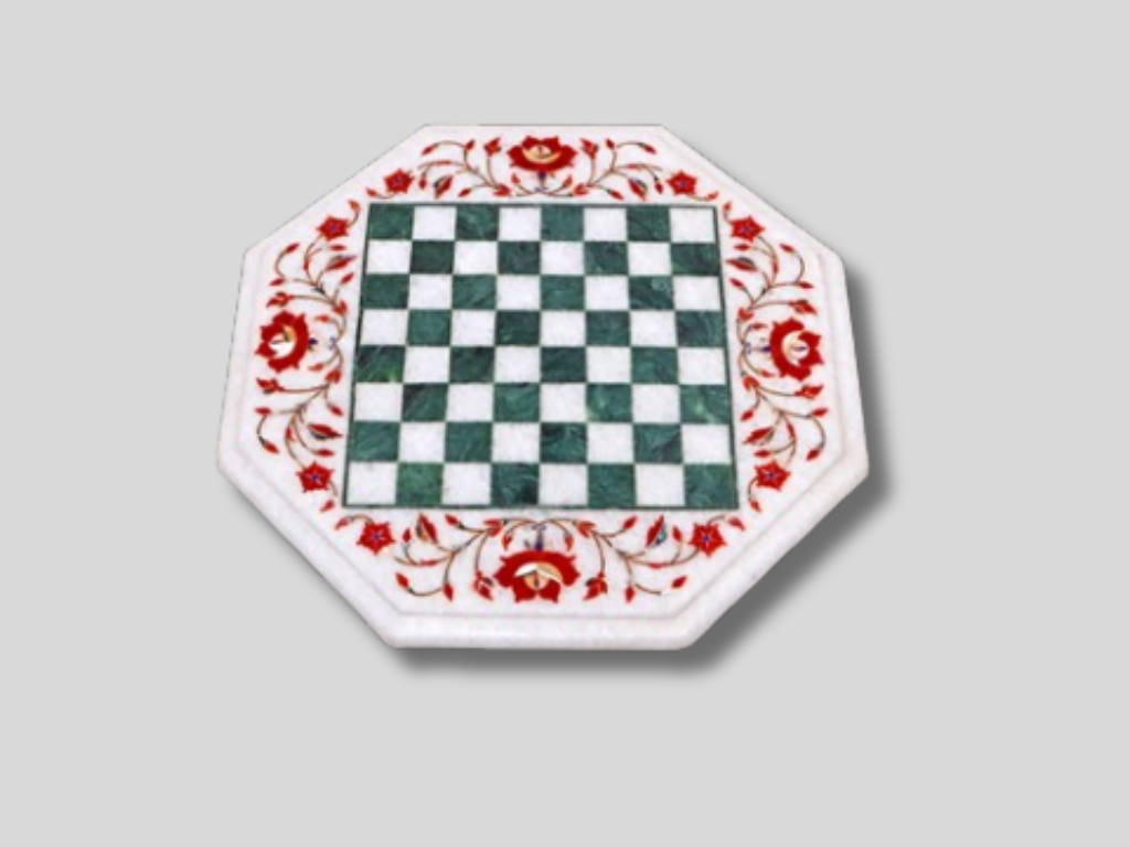 Online Marble Chess Board Inlay Tabletop Floral Mosaic Design Outdoor Decor