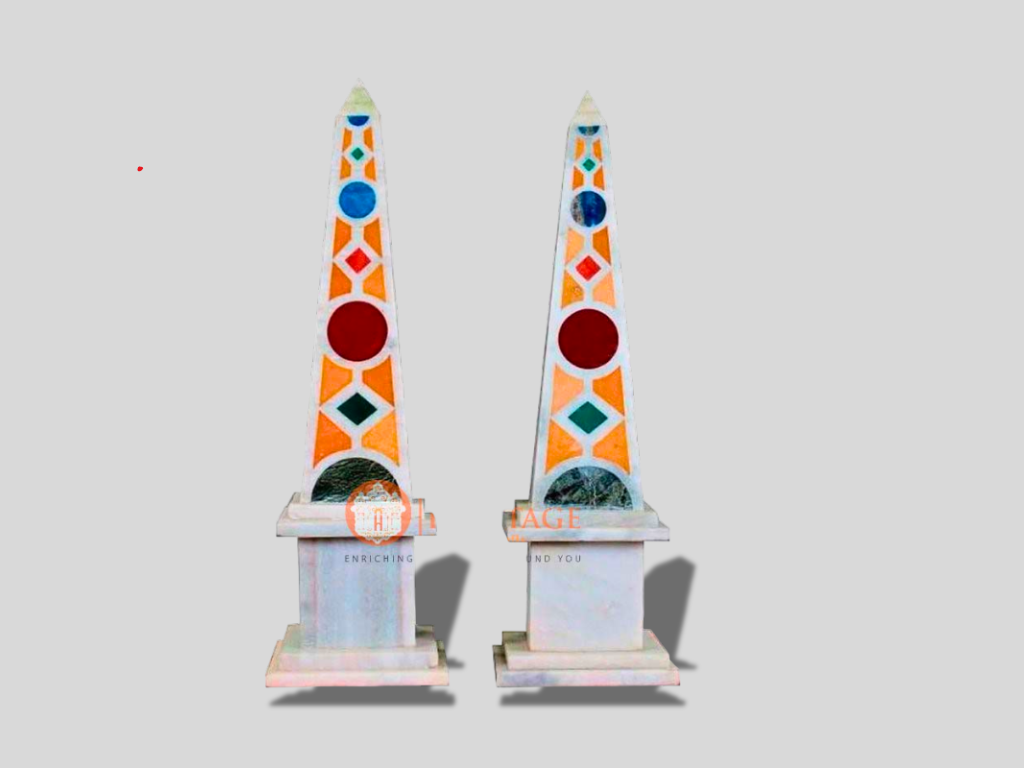 Pair of Marble Obelisks with Italian Pietre Dura Arts