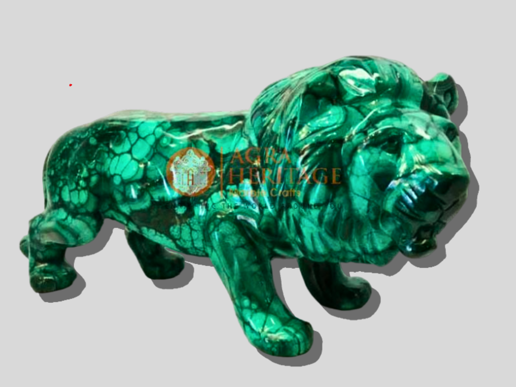 Random Malachite Marble Lion Inlay Stone