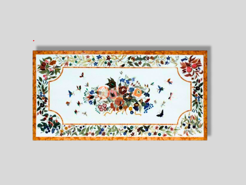 Rare White Marble Center Table Top Inlay Pietradura Arts