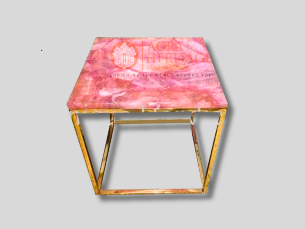 Rose Pink Agate Side Table Top With Stand