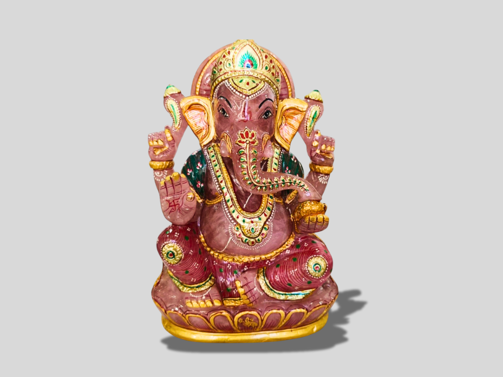 Rose Quartz Ganesha Statue Hindu God Prosperity Good Luck Decor