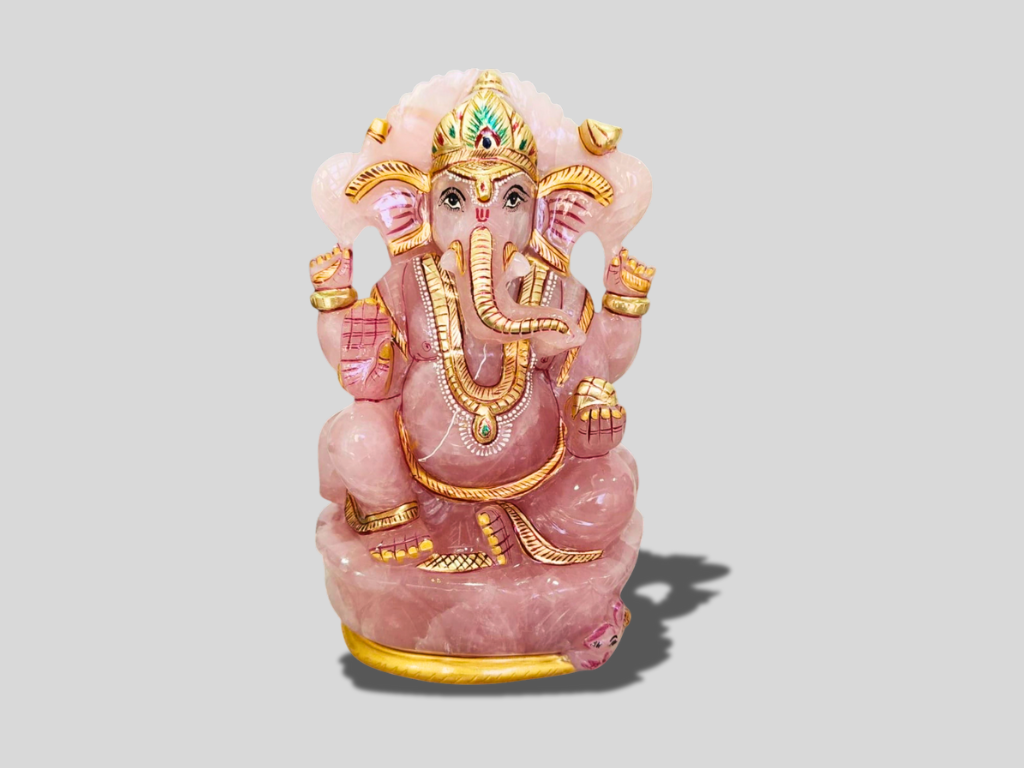 Rose Quartz Handpainted Ganesha Statue for New Beginnings Spiritual Gift