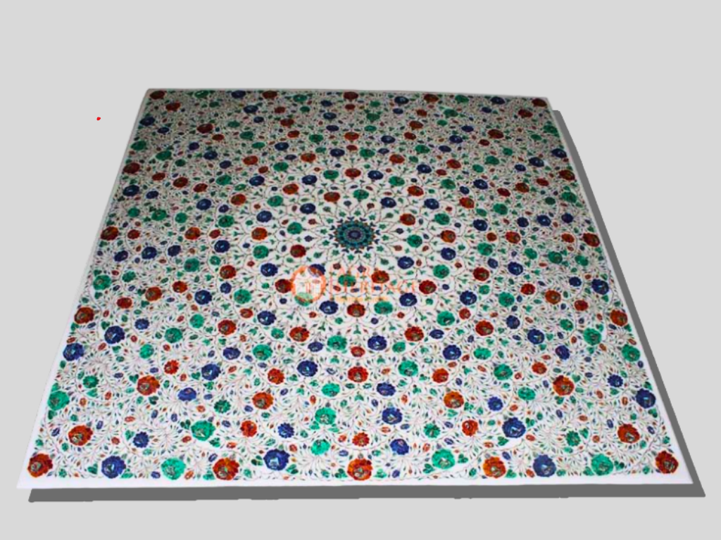 Semi Precious Inlay Marble Table Tops Square Desk Handmade Marquetry Art