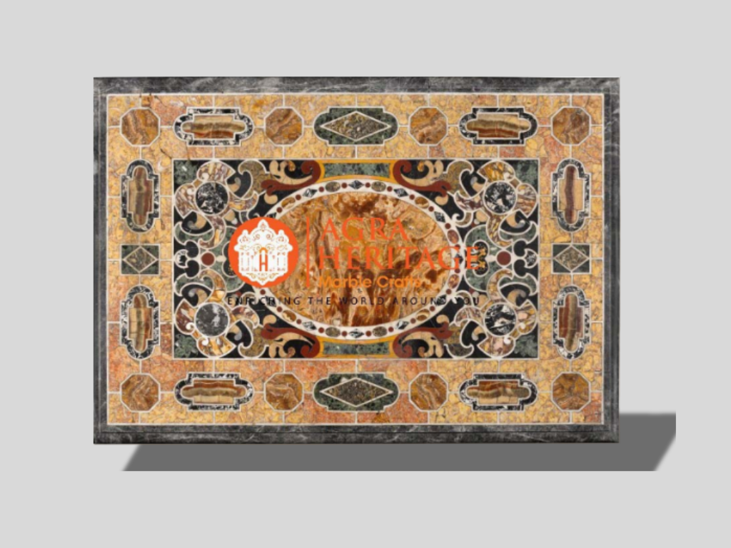 Stone Marble Top Side Dining Table Pietra Dura Inlay Furniture