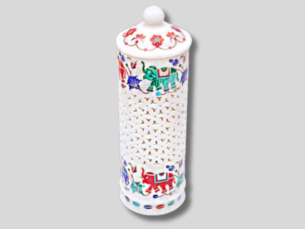 Vintage Style Marble Flower Vase Handmade Inlay Stone Home Decor