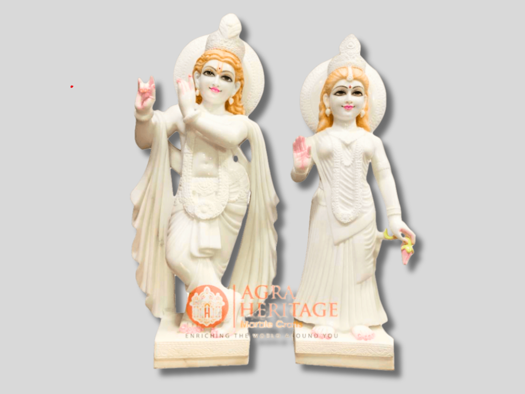 White Fine Marble Radha Krishna Handmade Idol Statue