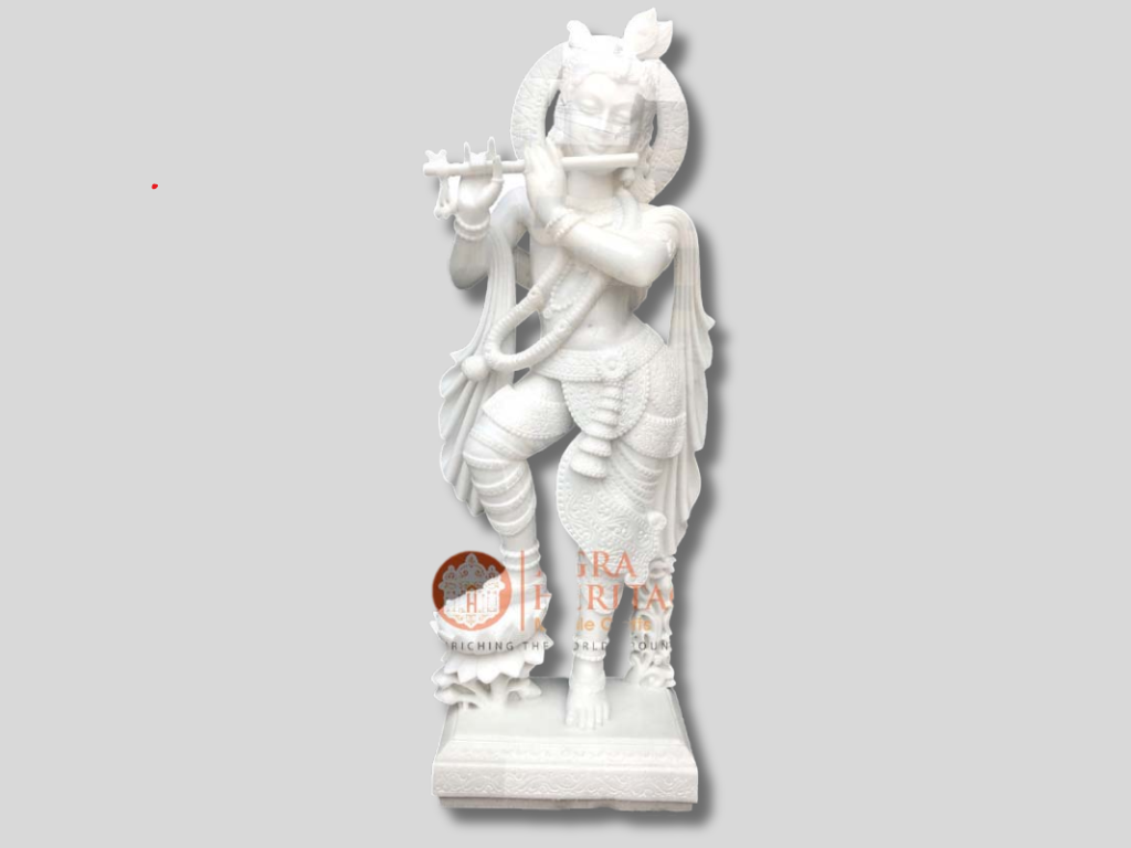 White Marble Decorative Lord Krishna Idol Statue