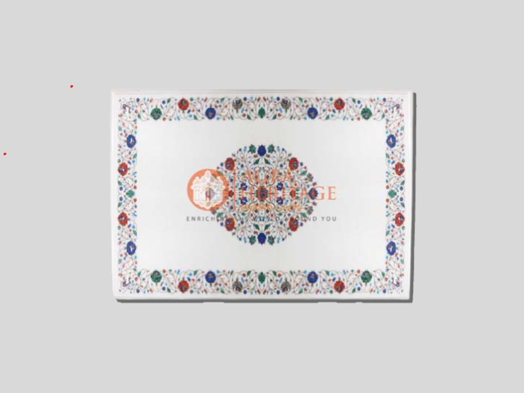 White Marble Dining Table Top Semi Precious Inlay Art