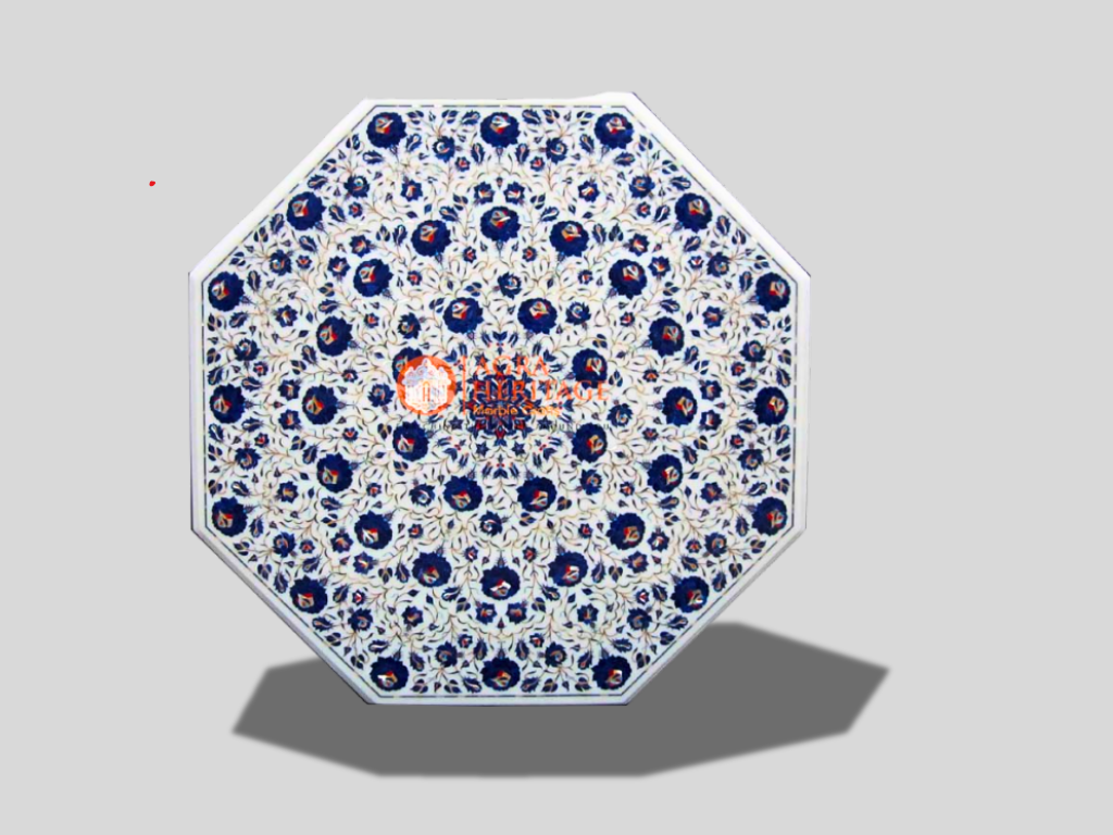 White Marble Lapis Pietradura Floral Interior Table Top