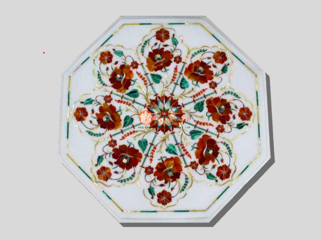 White Marble Side Table Top Inlay Floral Carnelian Designs Art