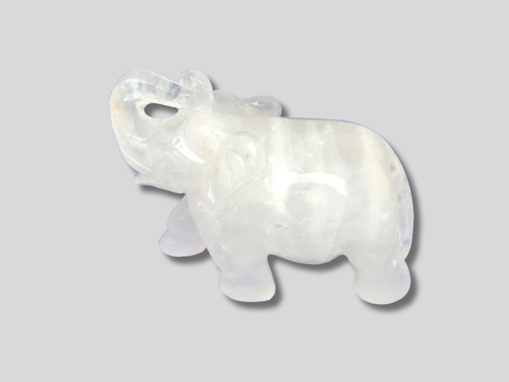 White Quartz Trunk Up Elephant Figurine Sculpture