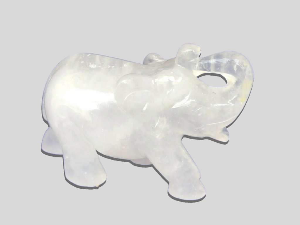 White Quartz Trunk Up Elephant Figurine Sculpture